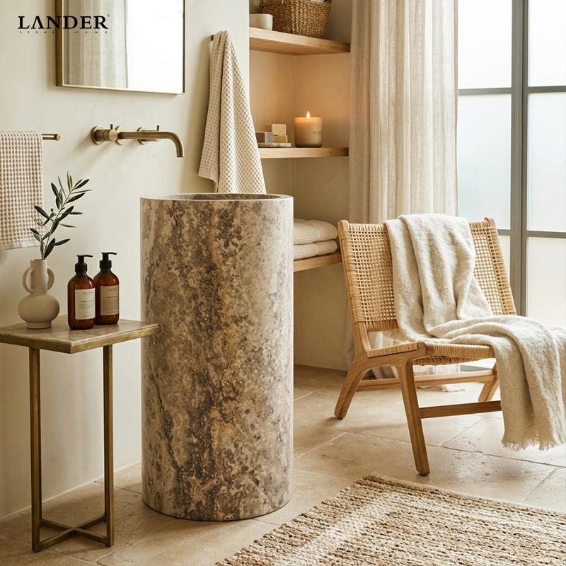 Gray Travertine Marble Sink