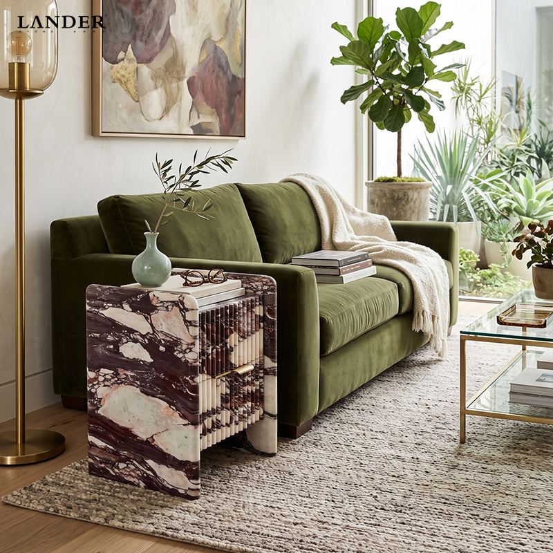 Calacatta Viola Marble Side Table With Two Drawers