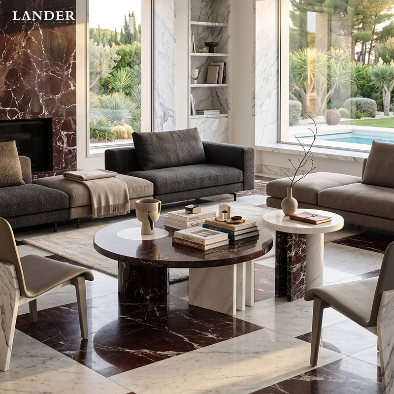 Rosa Levanto and Volakas Marble Coffee Table Sets