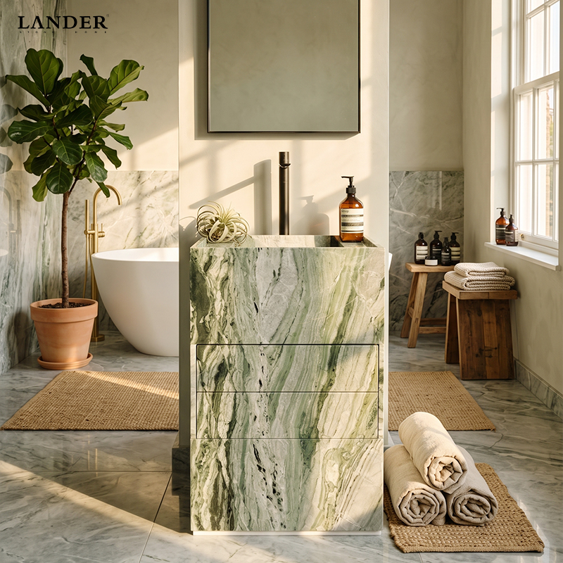 Shangrila Green Stand Vanity With Two Drawers