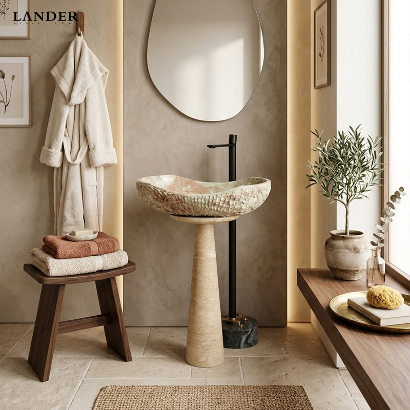 Monet's Garden Marble and Travertine Marble Sink