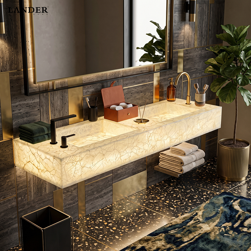 Ice Jade Marble Double Sinks