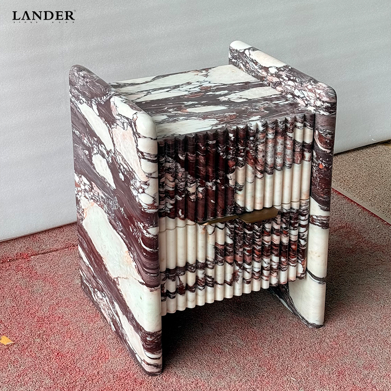 Calacatta Viola Marble Side Table With Two Drawers
