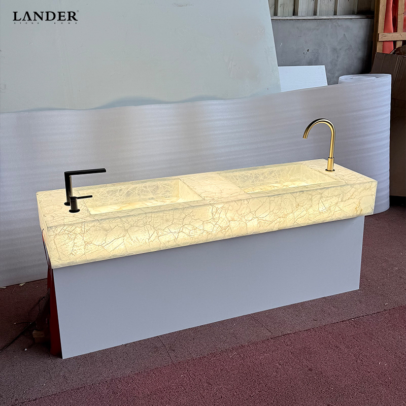 Ice Jade Marble Double Sinks