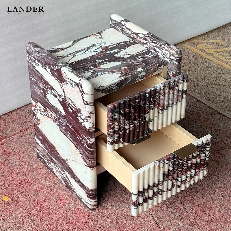 Calacatta Viola Marble Side Table With Two Drawers