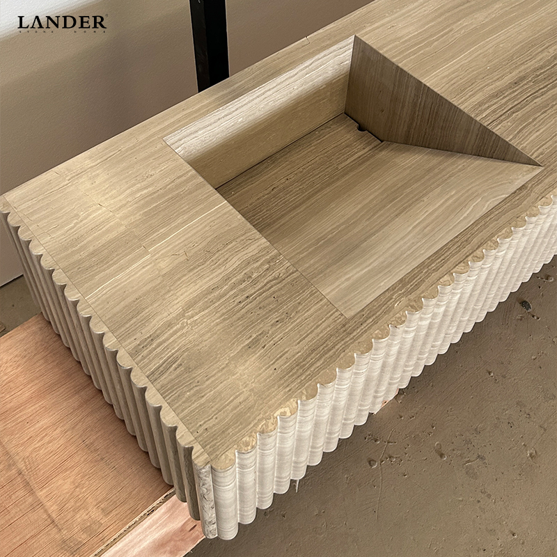 Beige Travertine Marble Floating Double Sinks