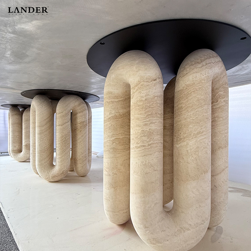 Beige Travertine Oval Marble Dining Table