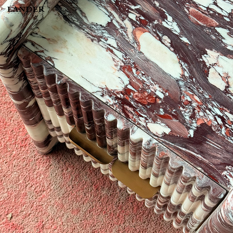 Calacatta Viola Marble Side Table With Two Drawers