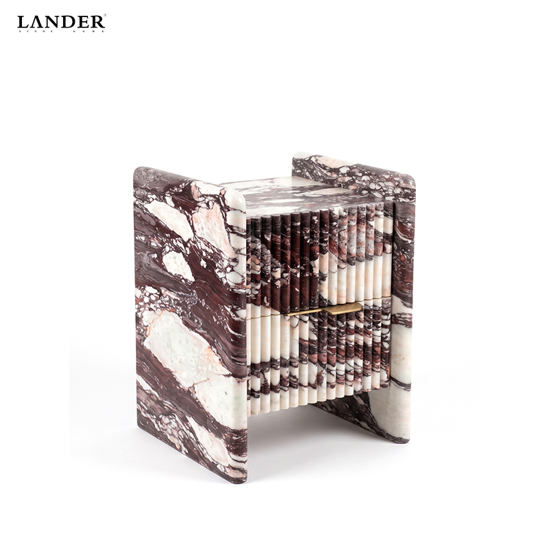 Calacatta Viola Marble Side Table With Two Drawers