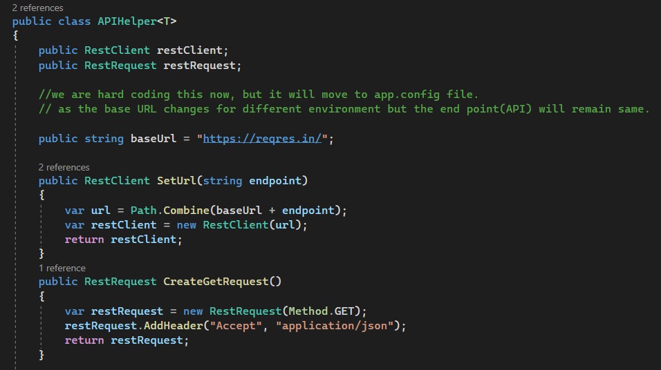 Code snippet for API helper class