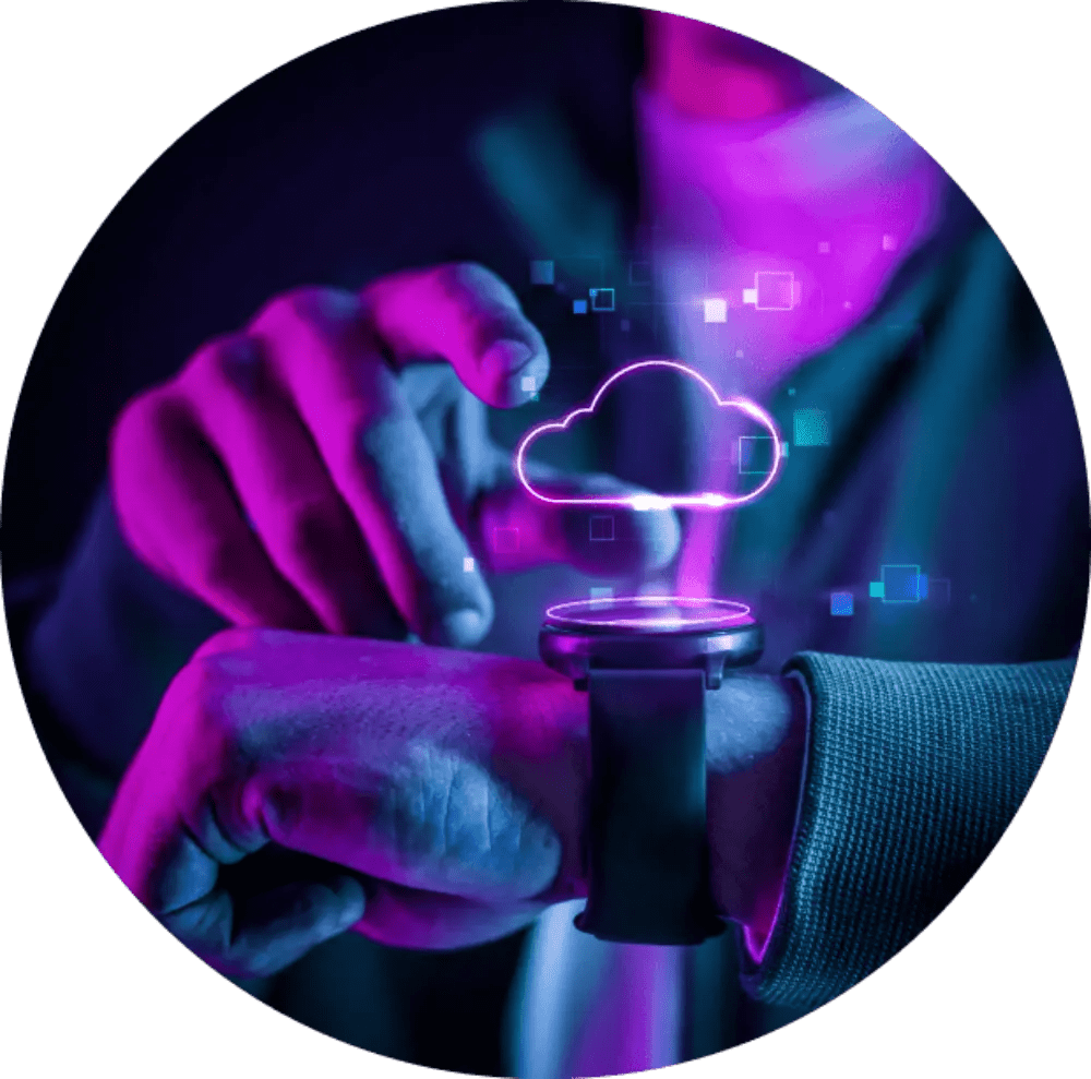 Hand with smartwatch and cloud icon