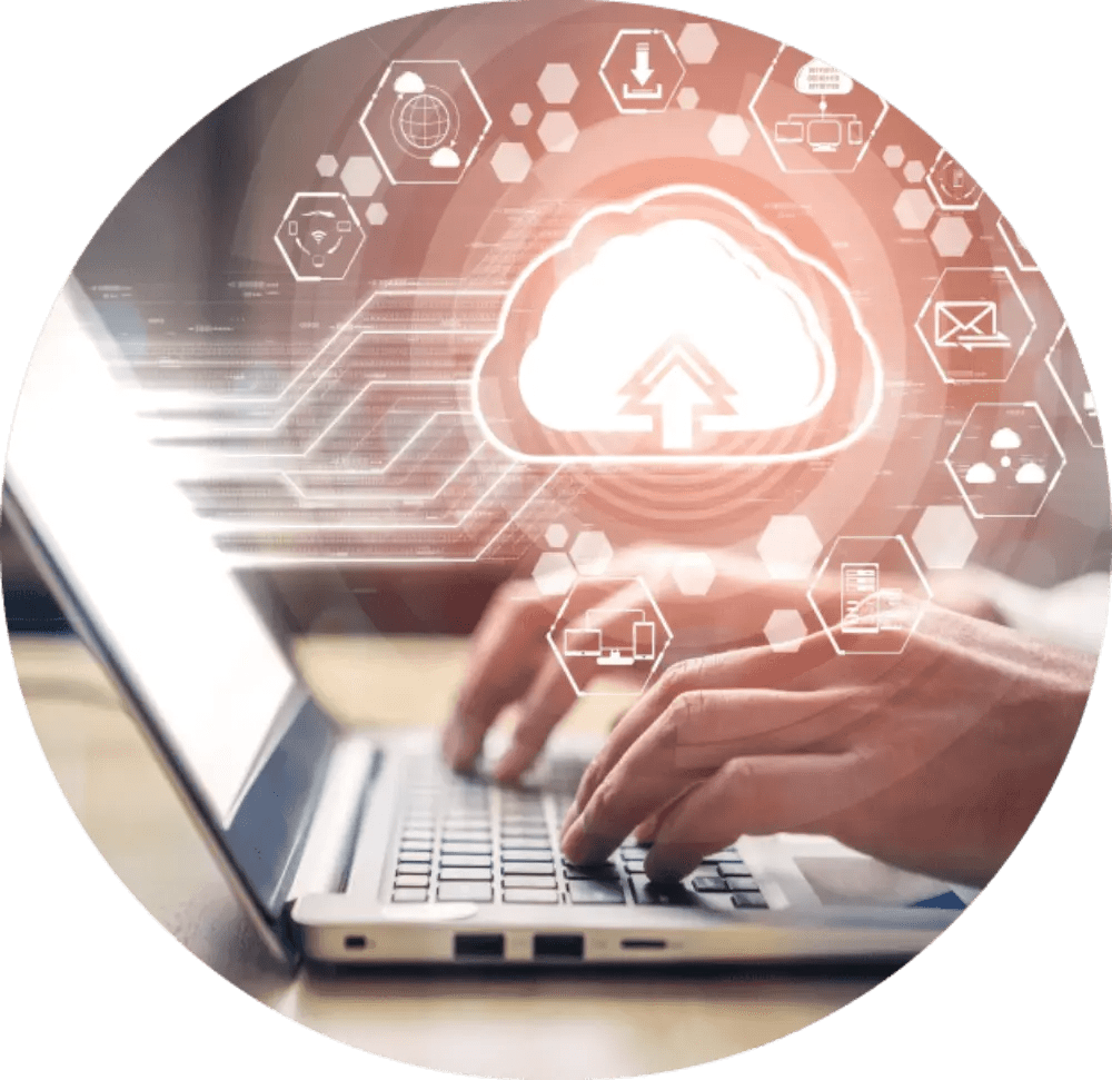 Typing with cloud technology icons