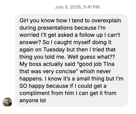 Message from Tina about her results