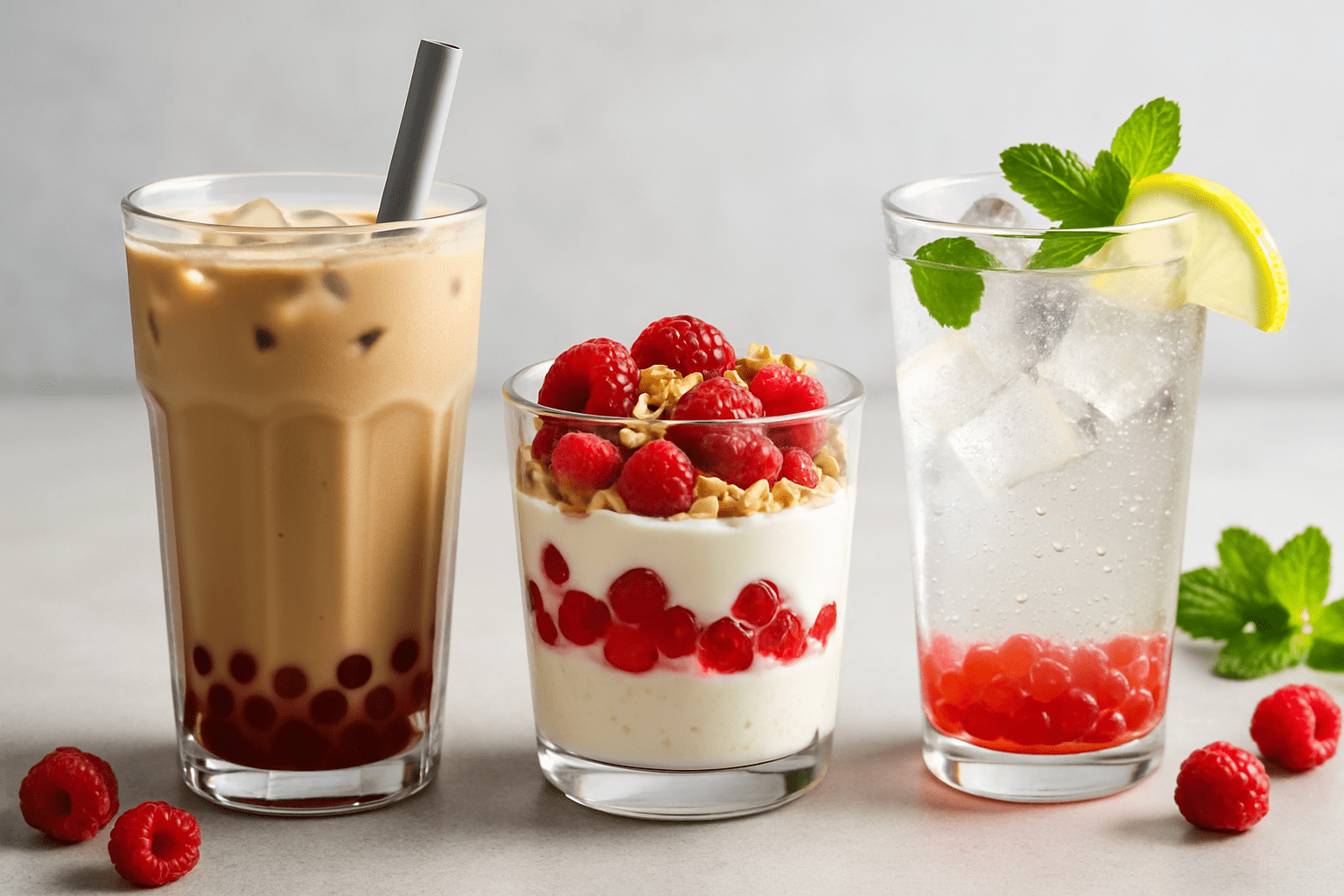 Keto Raspberry Boba Trio