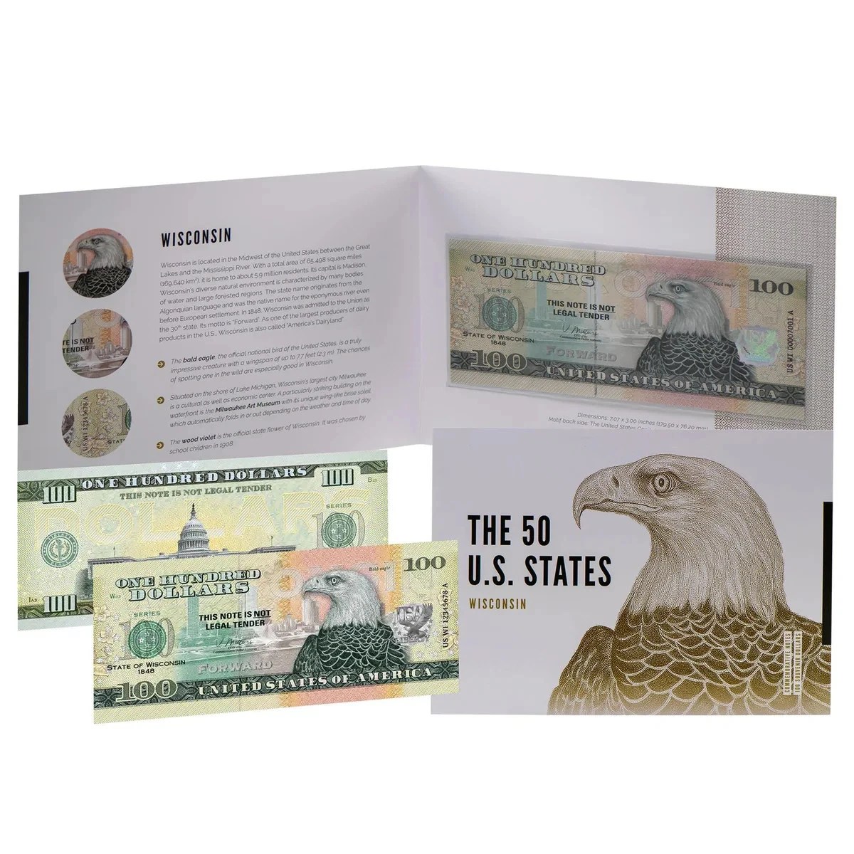 United States 100 Dollar Commemorative Banknote Souvenir Wisconsin Bald Eagle