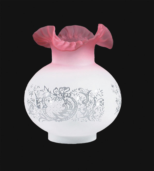 4" Etched Filigree Cranberry Gas Table Lamp Shade
