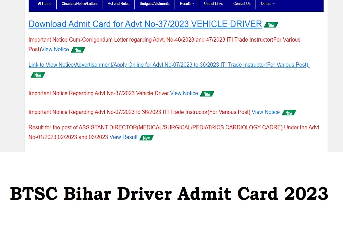 BTSC Bihar Driver Admit Card 2023 Download Link, Exam Date, Useful Details - Vimarsana News