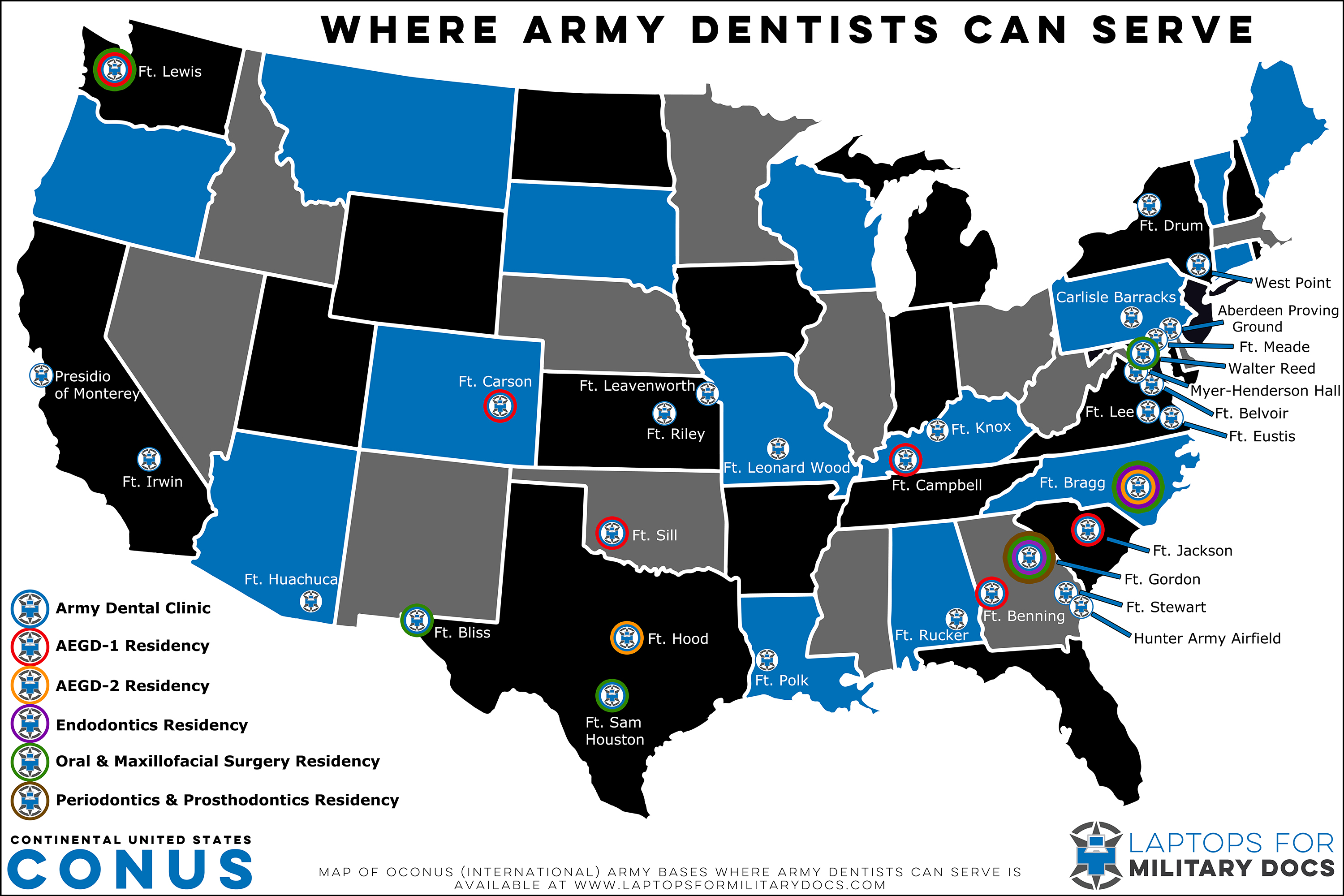 Army Map 2020 CONUS Dental Army 