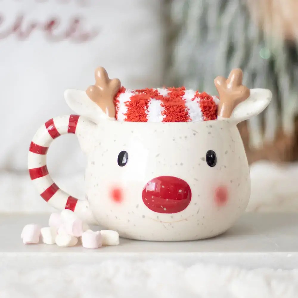 rudolph reindeer mug and socks