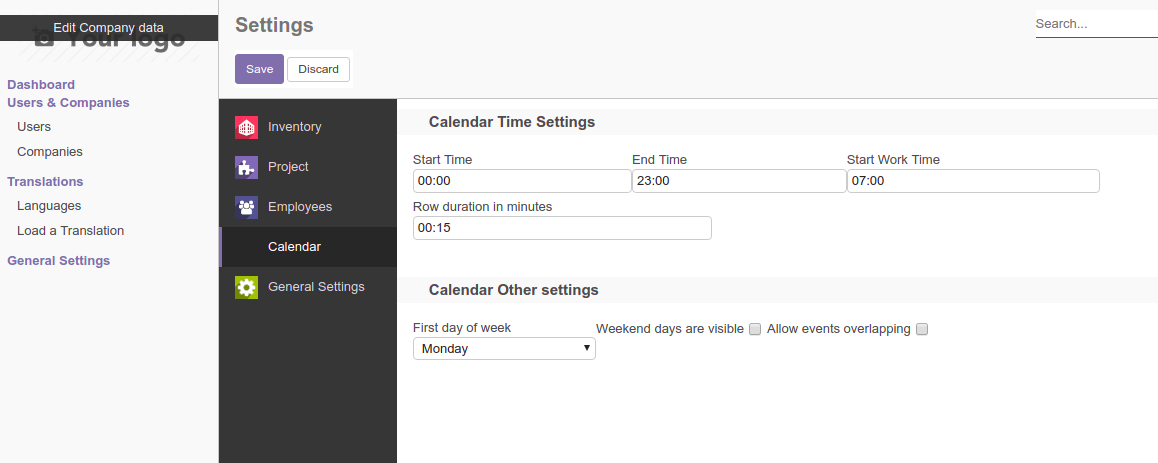 Calendar settings customization