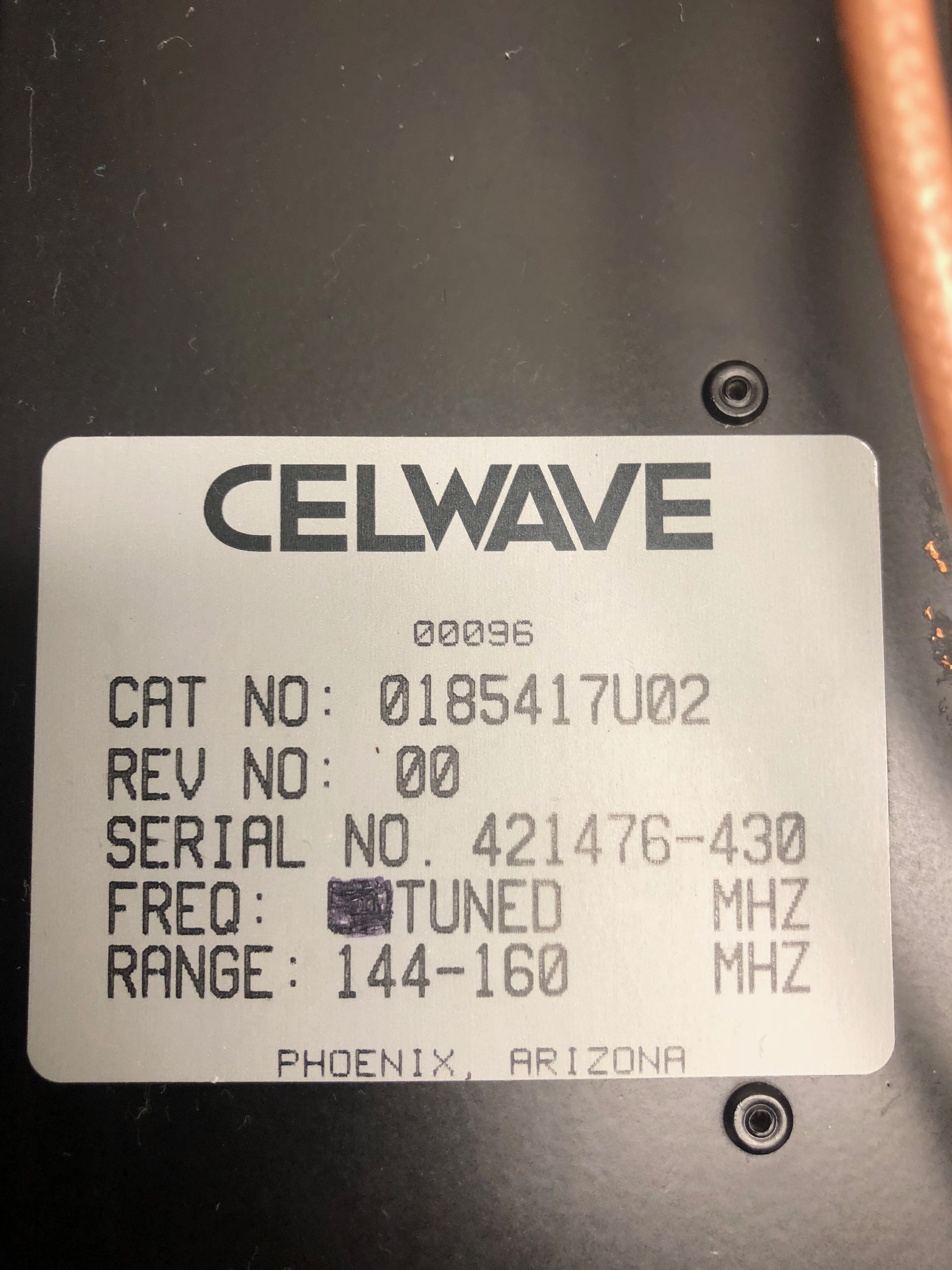 Celwave 0185417U02 VHF Duplexer 144-160 MHz - Las Vegas DMR