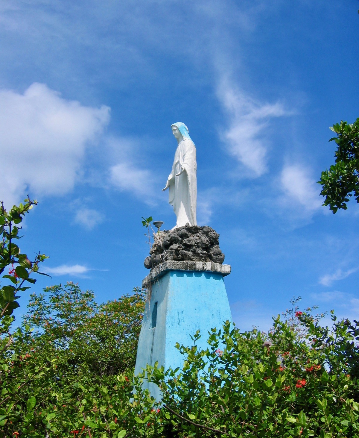 We climbed to the top of this hill, watched over by the Virgin Mary.