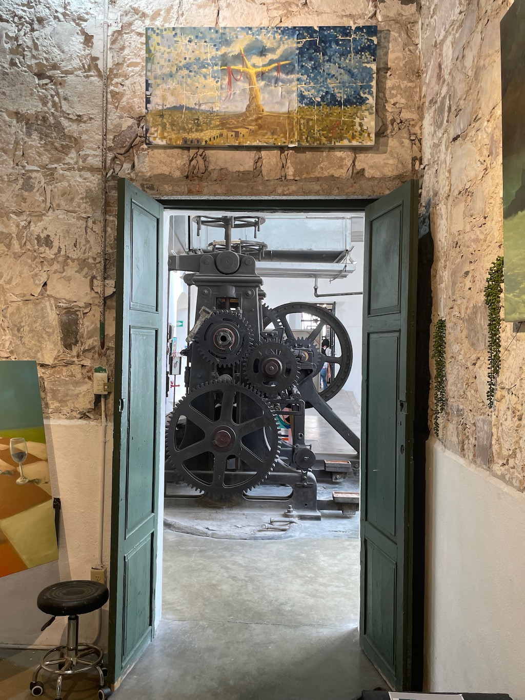 More old factory equipment mingled with art