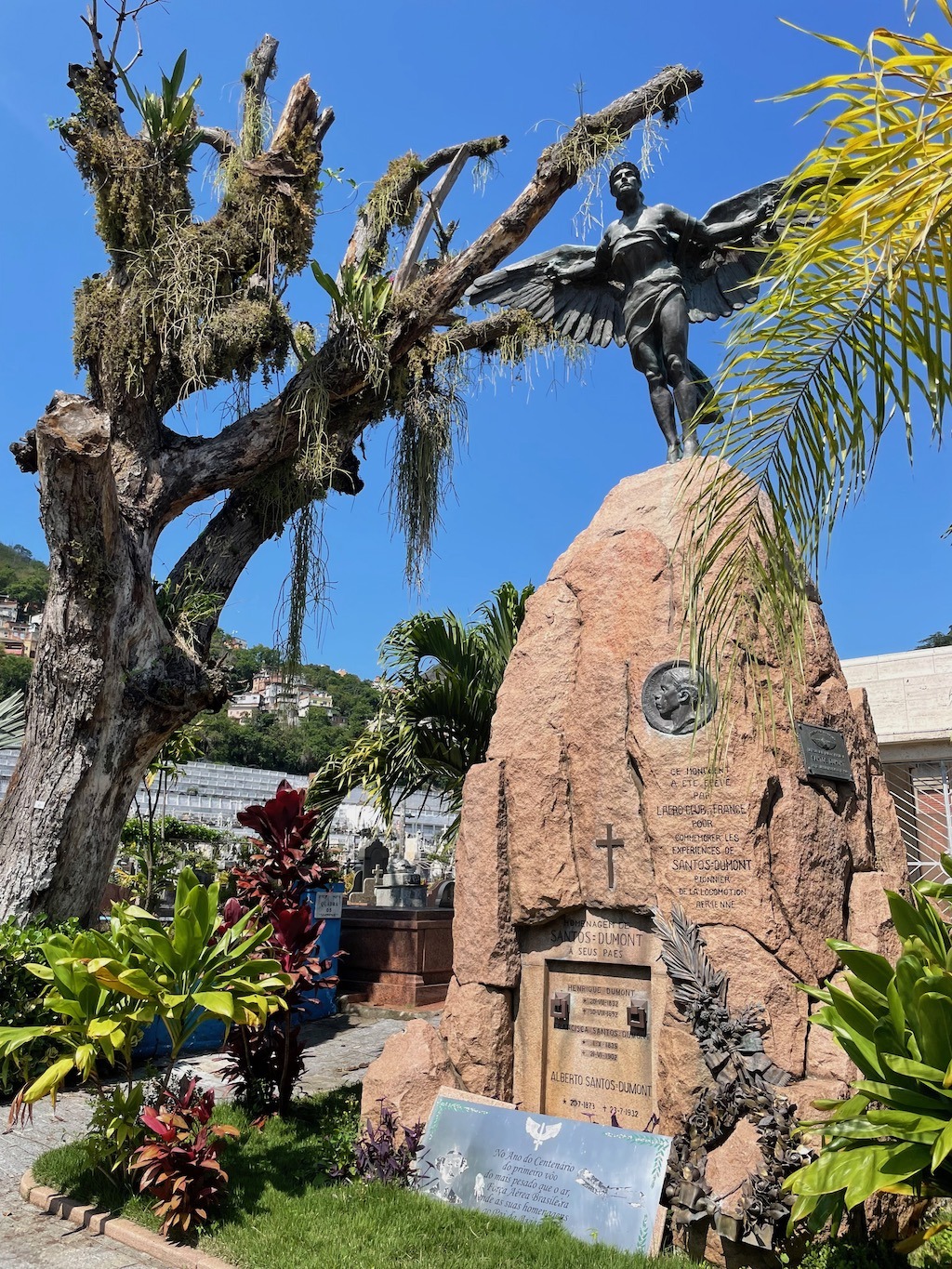 The grave of Alberto Santos-Dumont, a pioneer aviator who is said to have preceded the Wright Brothers in demonstrating a practical airplane.
