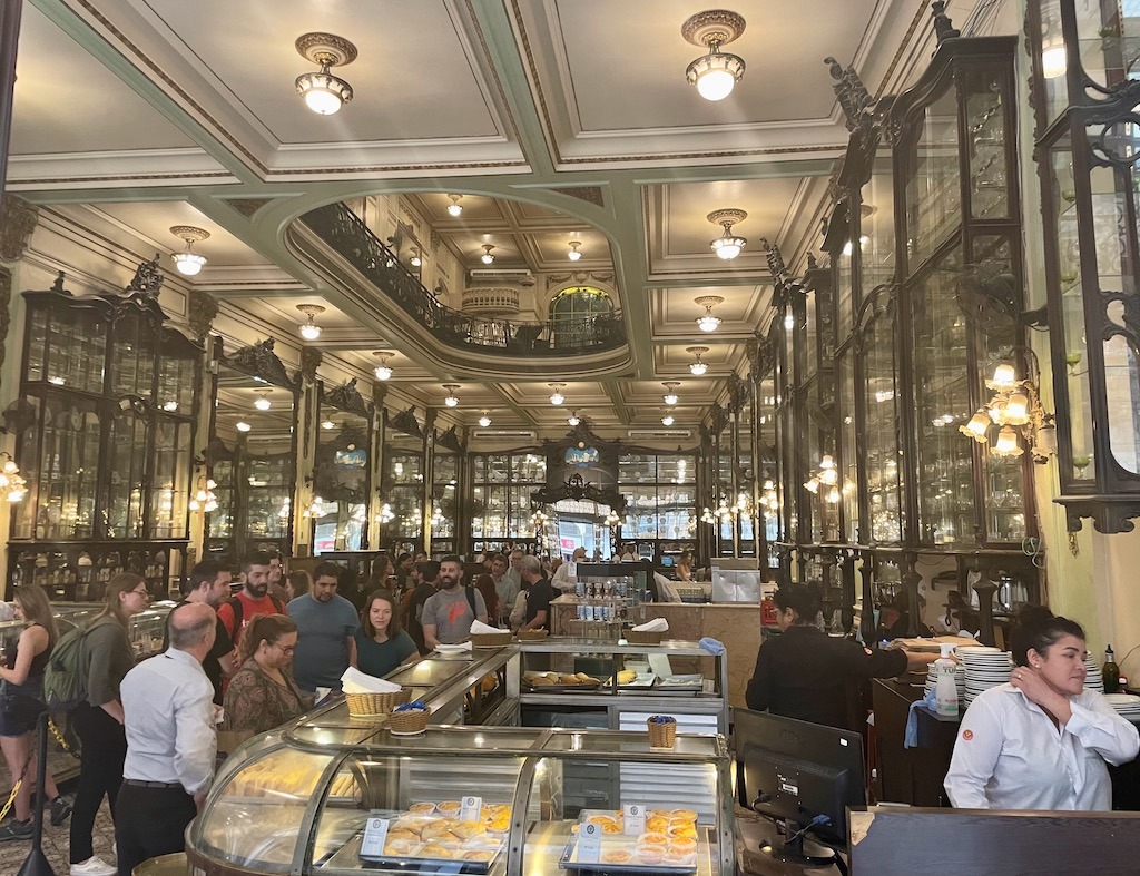The bustling and ornate dining room.