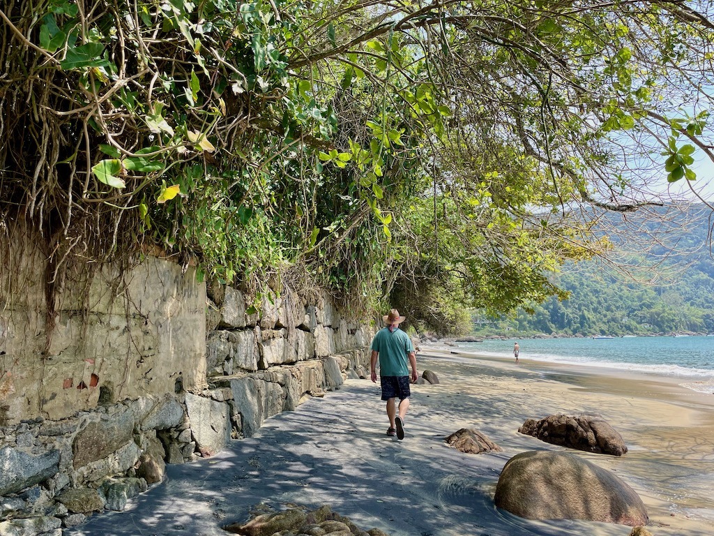 The old prison walls front the beach