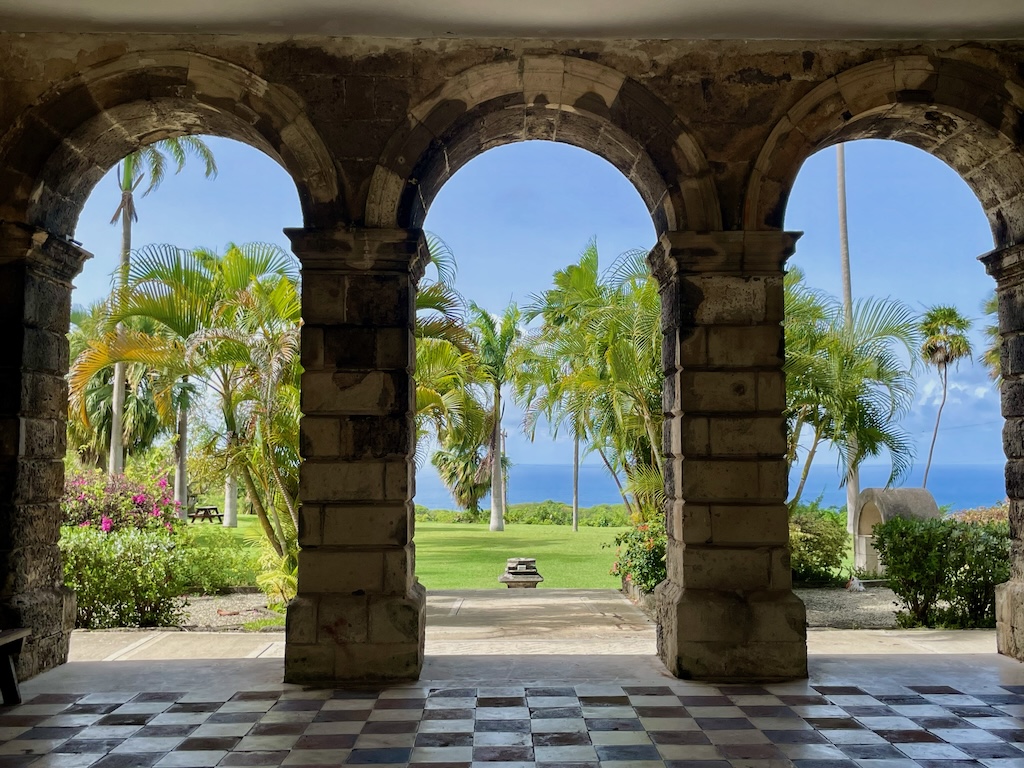 Looking out over the beautifully landscaped grounds from the main building at Codrington College