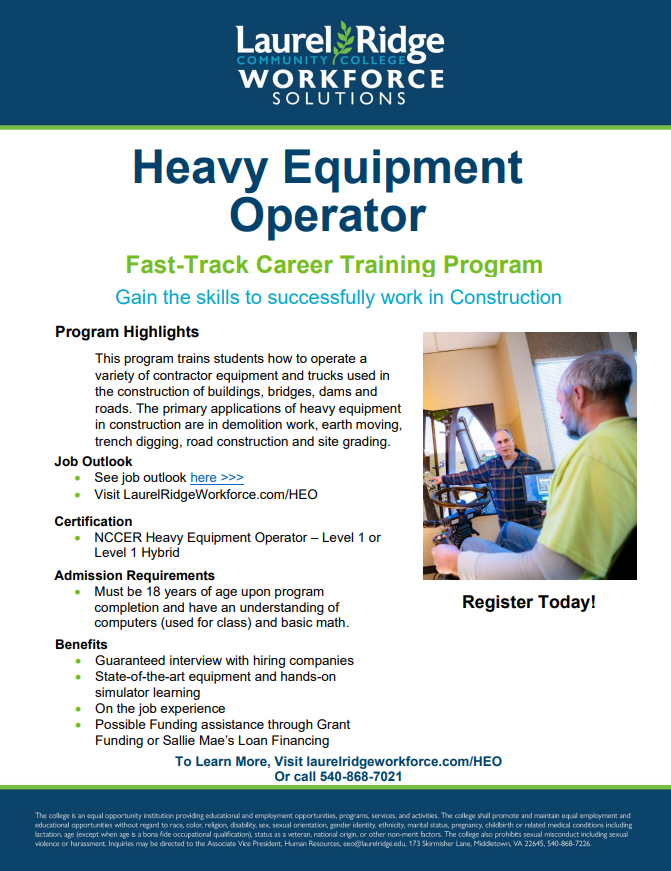 Heavy equipment operator fast-track career training program