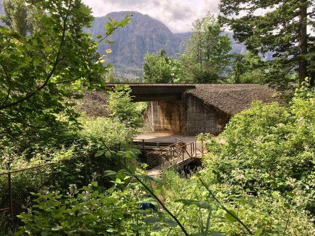 Railroad bridge over River-to-Rock Trail in Beacon Rock State Park
