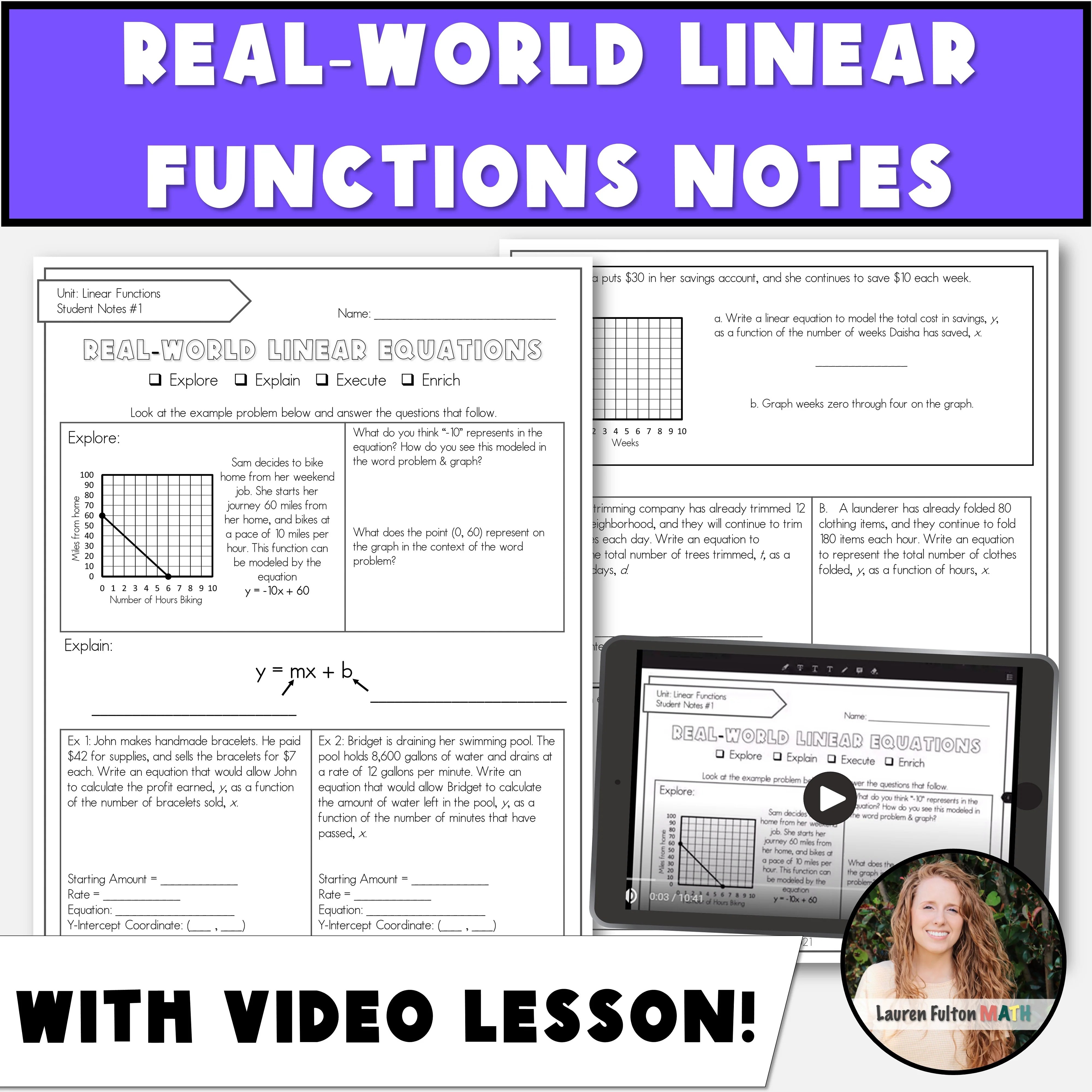 Writing Linear Equations From Word Problems Notes Real World Algebra 1