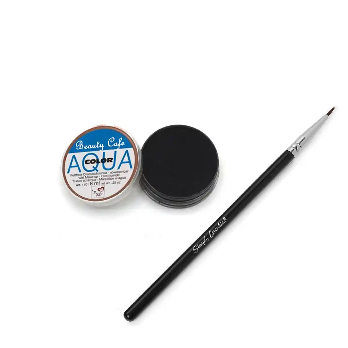 Black Matte Aqua Cake Eyeliner with Brush – Water Activated Eye Liner