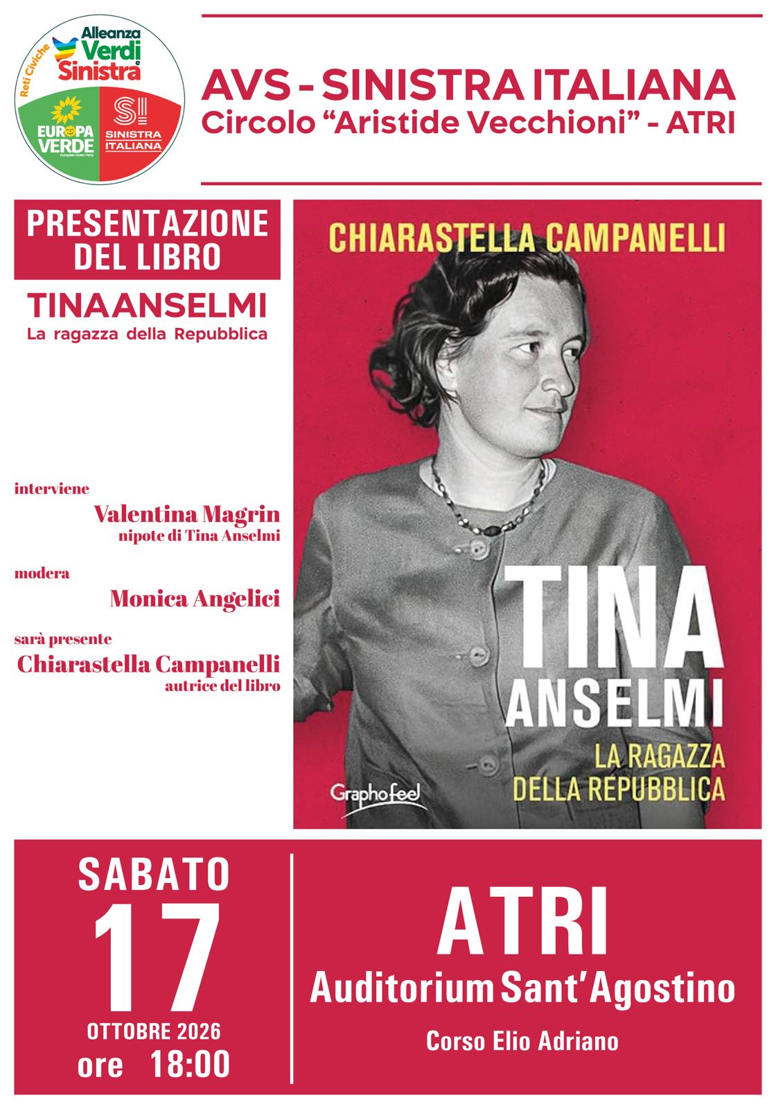 Atri, sabato 17 la presentazione del libro dedicato a Tina Anselmi, figura iconica della Repubblica