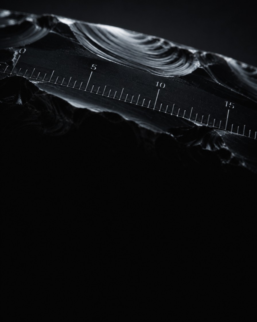 A ruler stretches across ridged black stone, illustrating the challenge of measuring uneven ground.