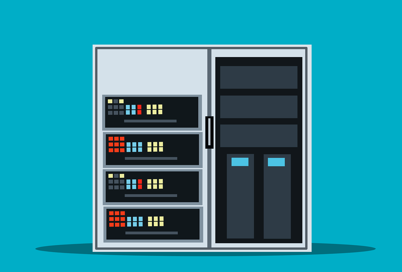 Colour blocked illustration of a server room