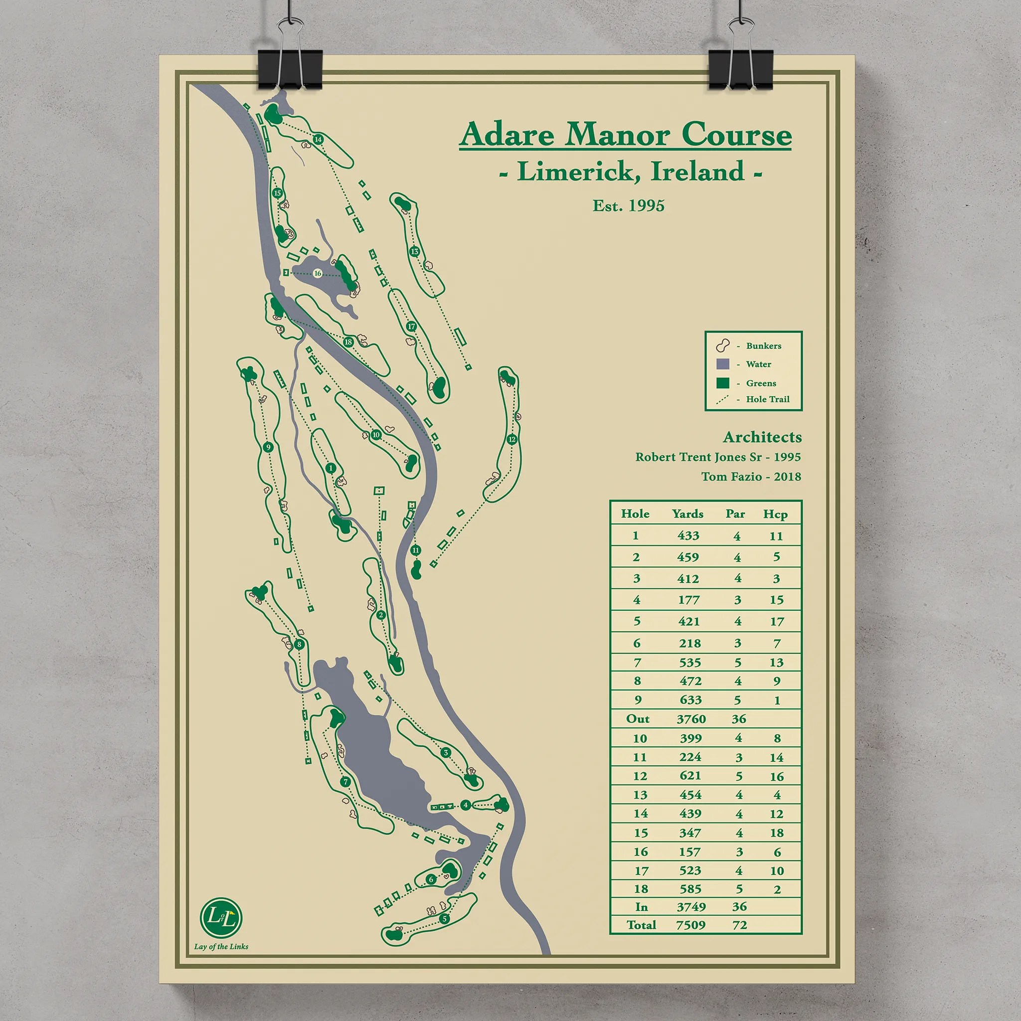 Adare Manor Golf Course Map Print Ireland Golf Art Lay Of The Links Adare Manour Course Map Print.webp
