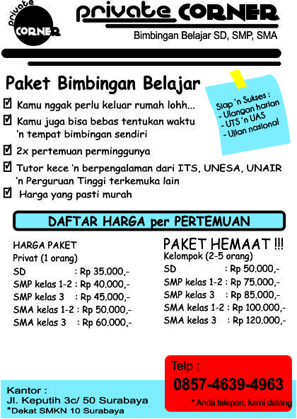 Hal tersebut sangat dibutuhkan untuk kepentingan konsumen jika ingin bertanya mengenai jasa yang anda tawarkan. Brosur Daftar Harga Lbb Private Corner