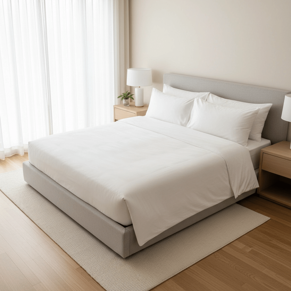 High-quality mattress and bedding setup in profitable Airbnb rental.