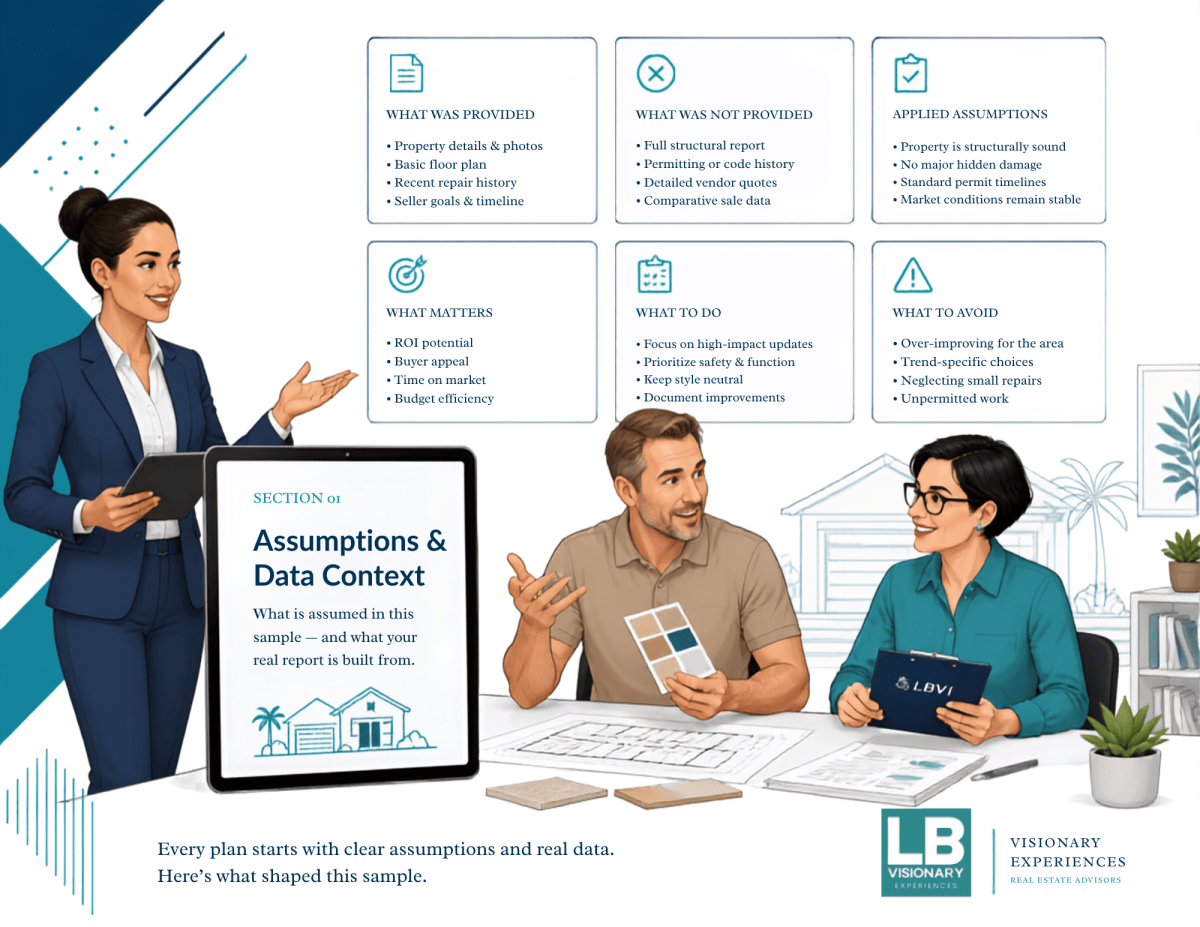 Sample report page: Assumptions and Data Context