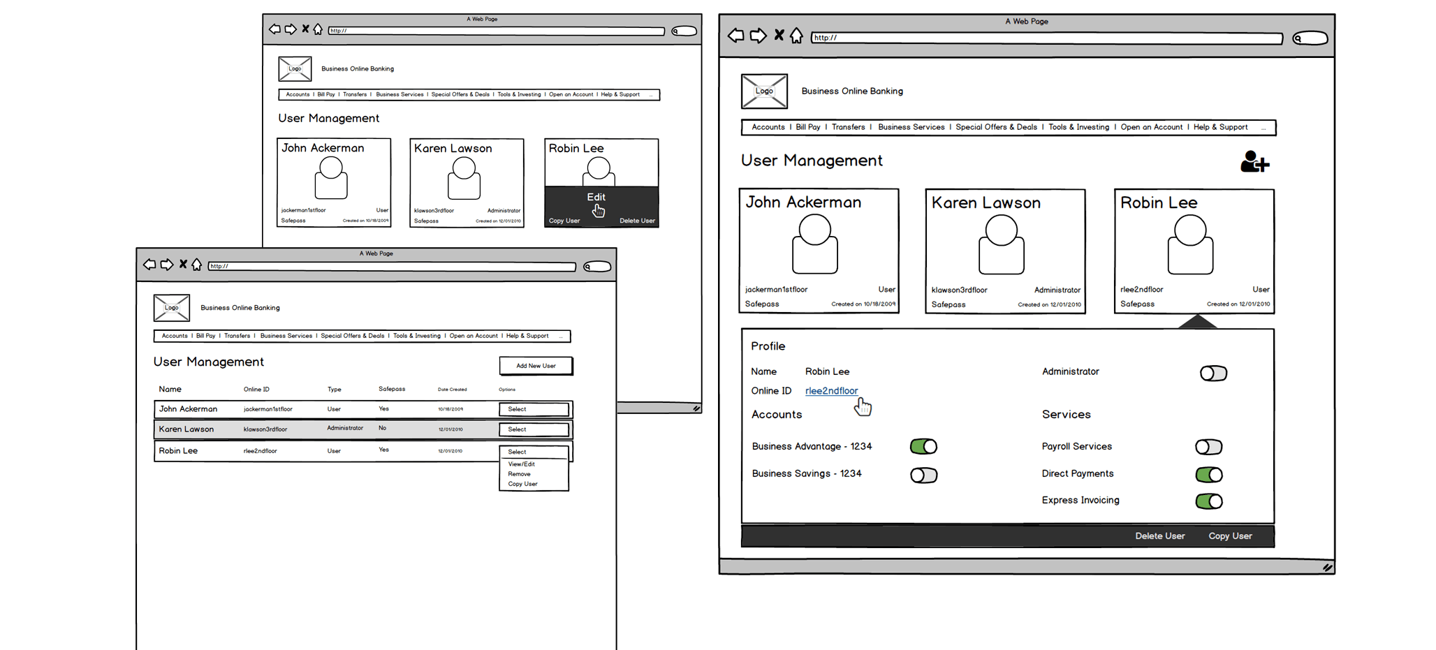 5) Conceptual Redesign wireframes (created in Balsamiq)