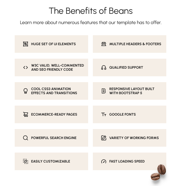 Beans - Simple Coffee Shop Website Template