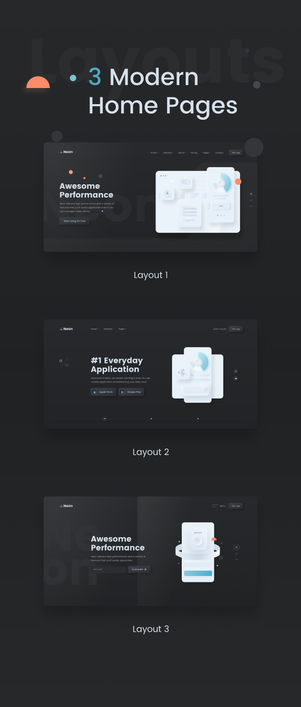 Neon - Neumorphic Mobile App Website Template