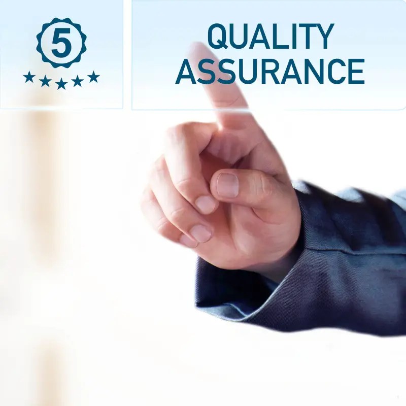 Hand pointing to the words 5 star quality assurance