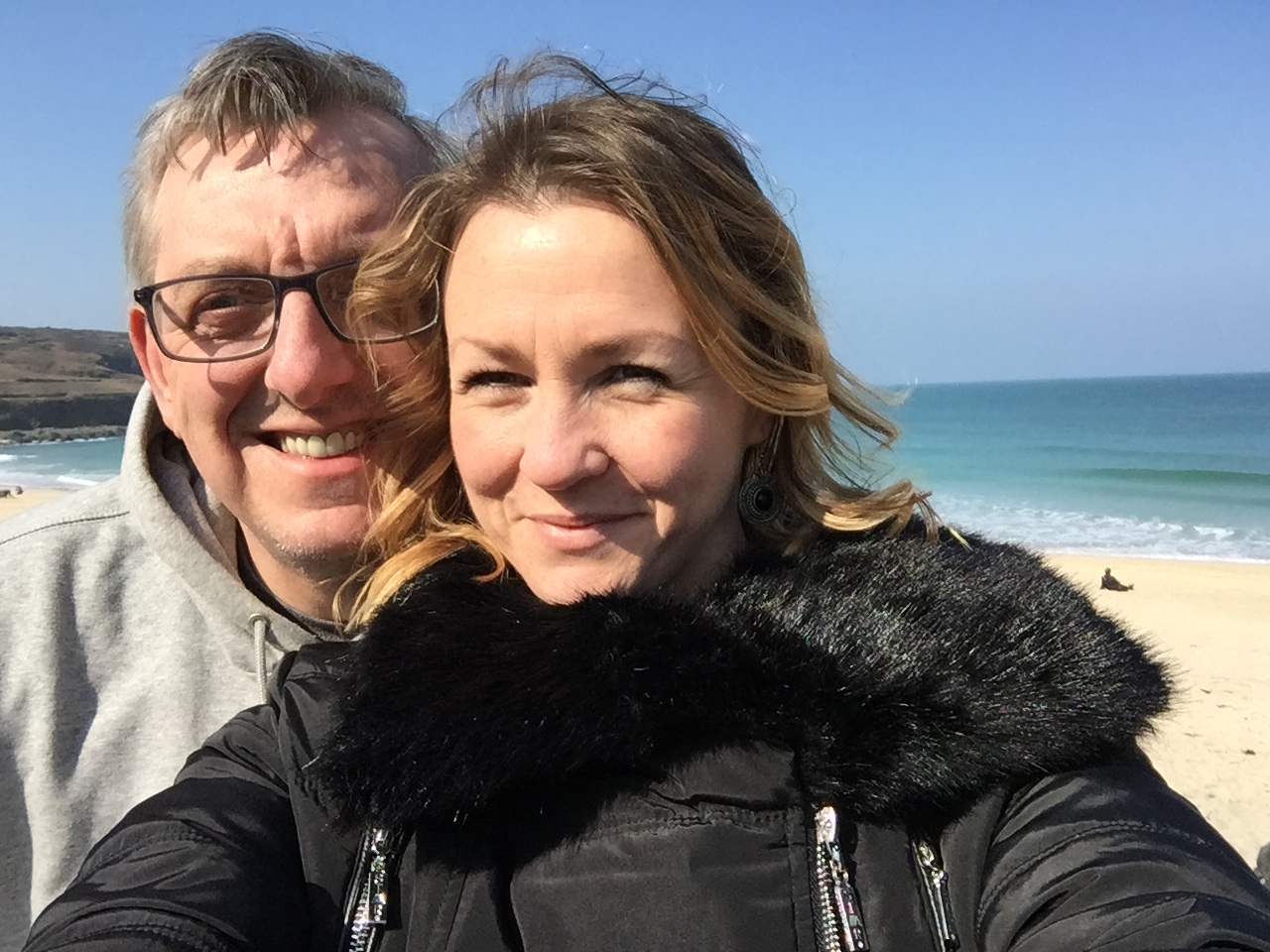 Soaking up the sun after my first time on the beach with P&K