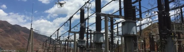Drone conducting an automated inspection of an electrical substation