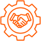 icon illustration of 2 hands shaking inside a cog