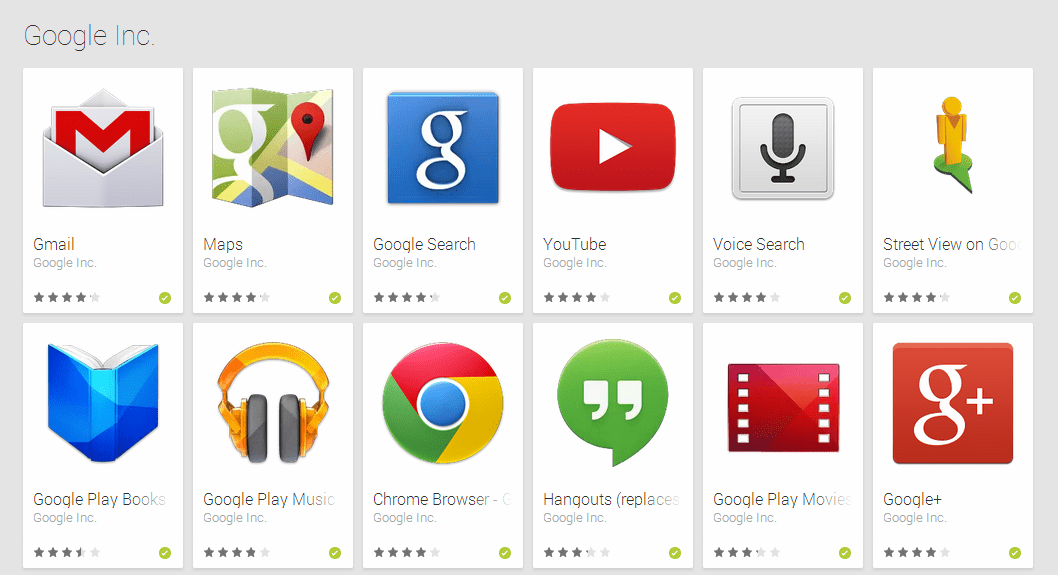Android apps made by Google.